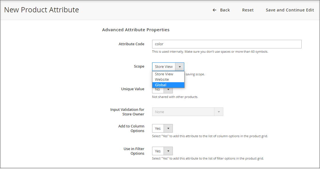 Set advanced attribute properties