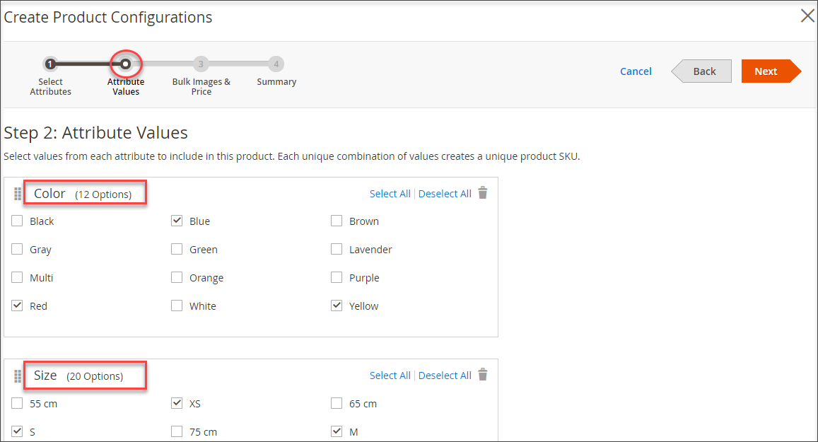 Select Attribute values