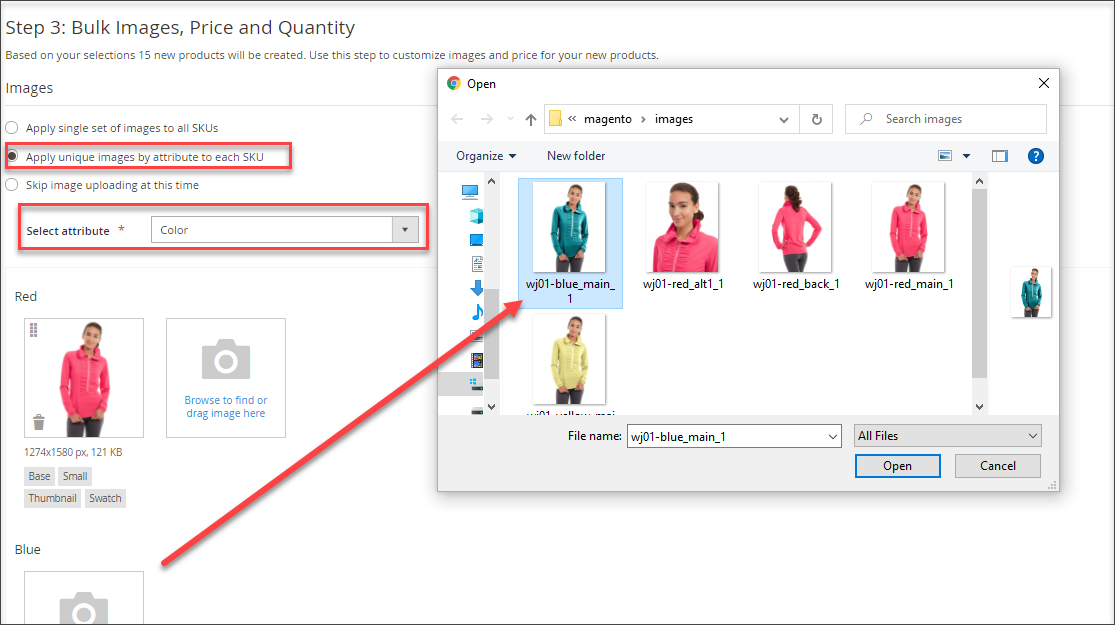 Upload swatches for Magento 2 associated products