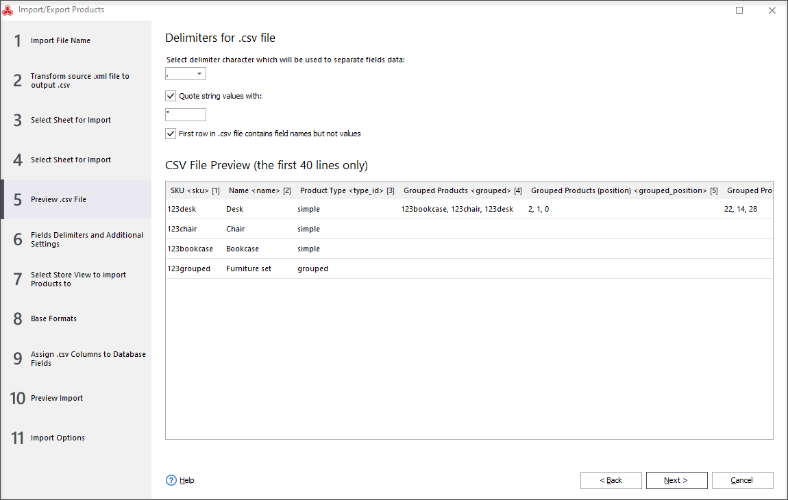 Preview csv file