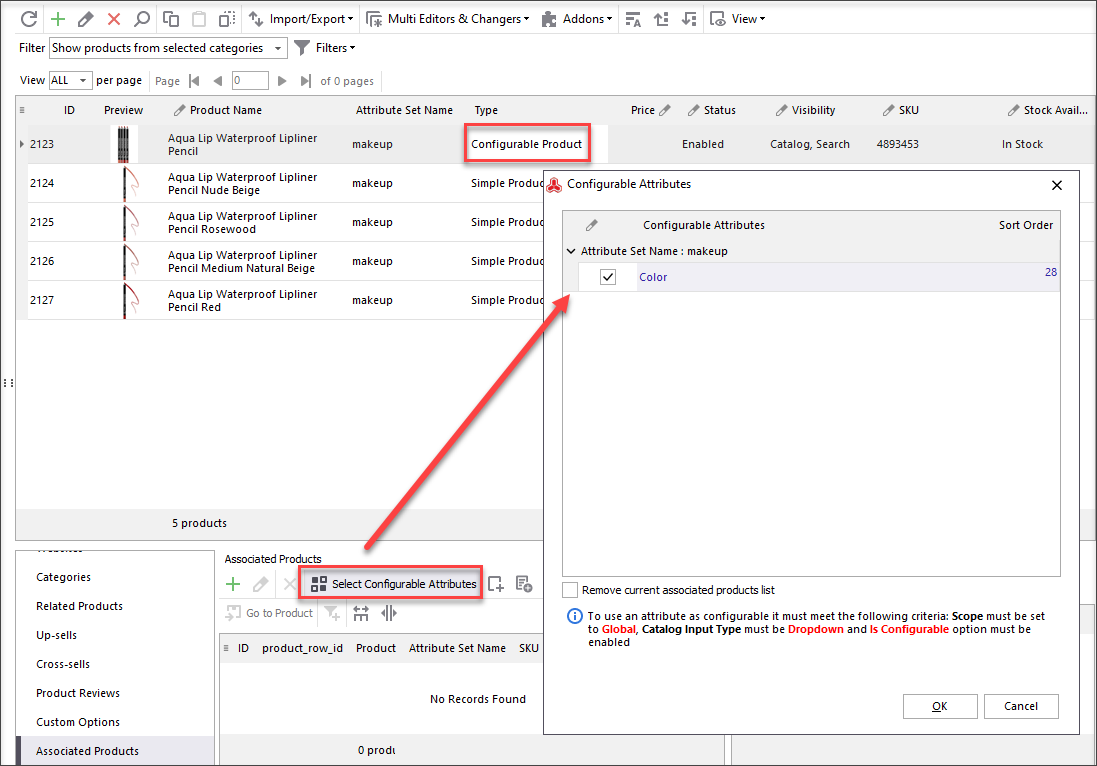 Select Configurable attributes