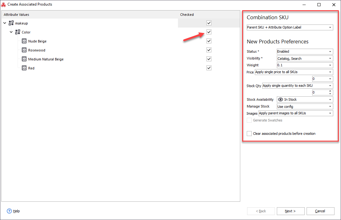 specify what attribute values will be used for generating