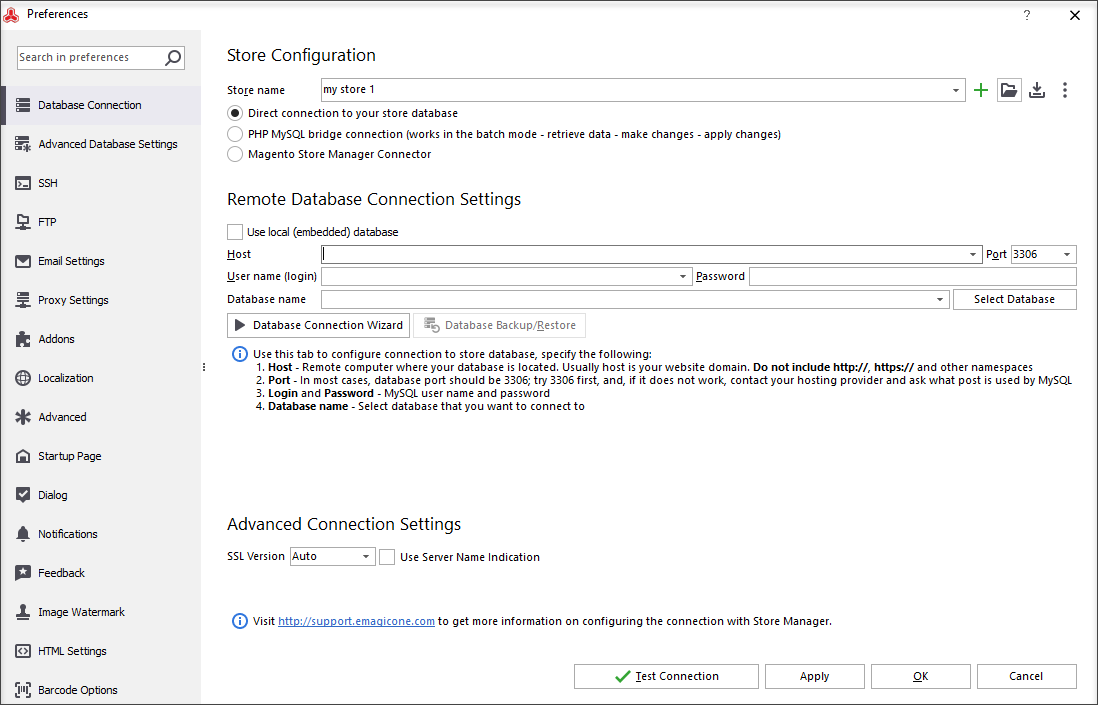 Launch Store Manager for Magento and press F12 hotkey to open Preferences