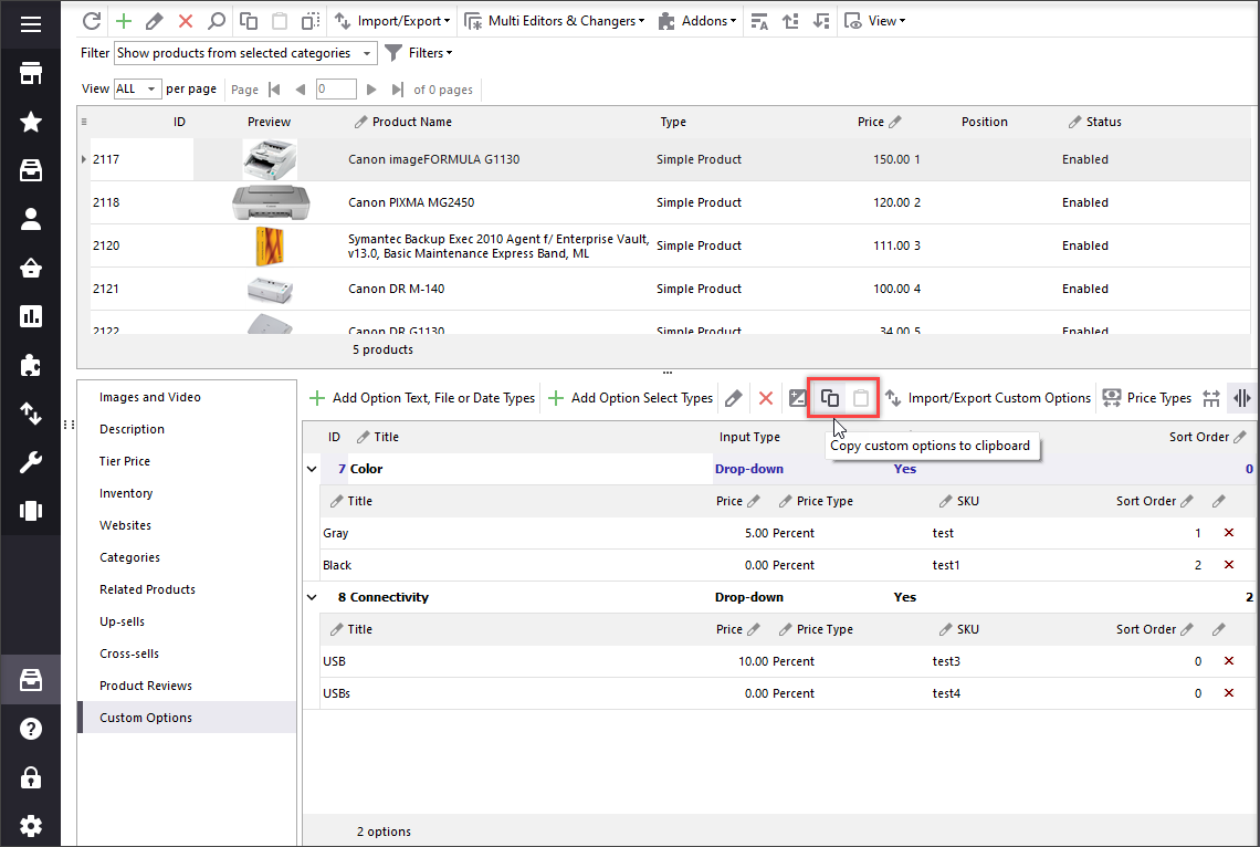 Magento Copy and Paste Custom Options