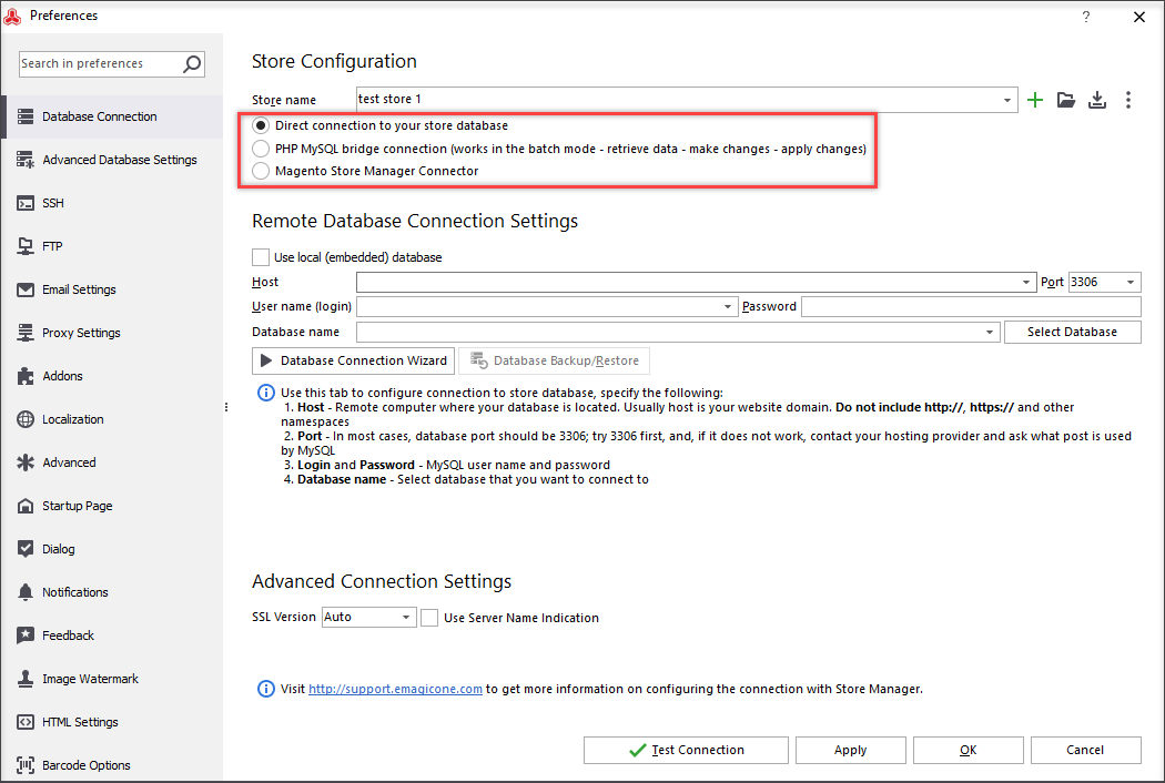 Select the way to connect store database to the application