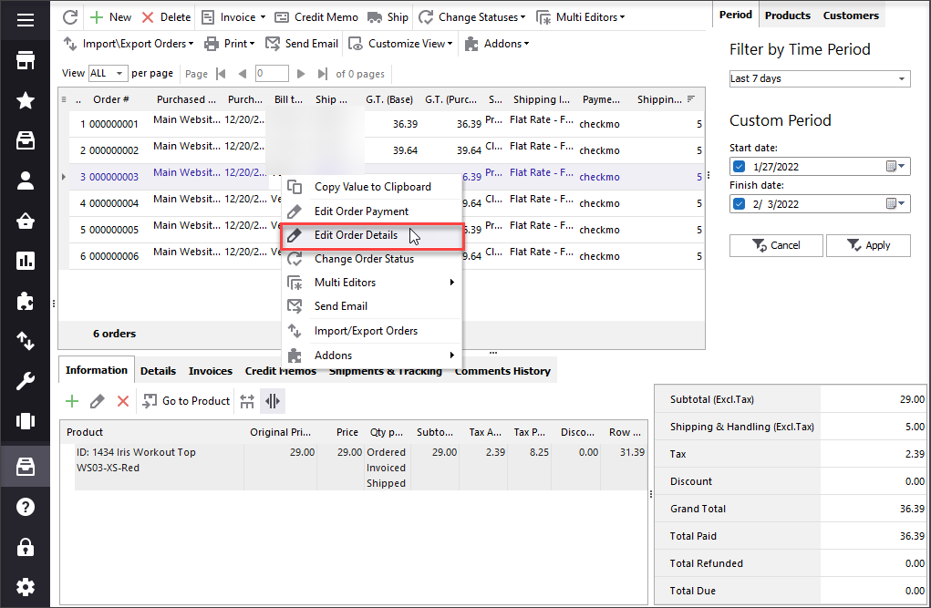 Magento Edit Order Details