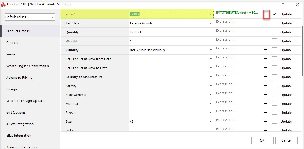 Magento Update Price Using Expression