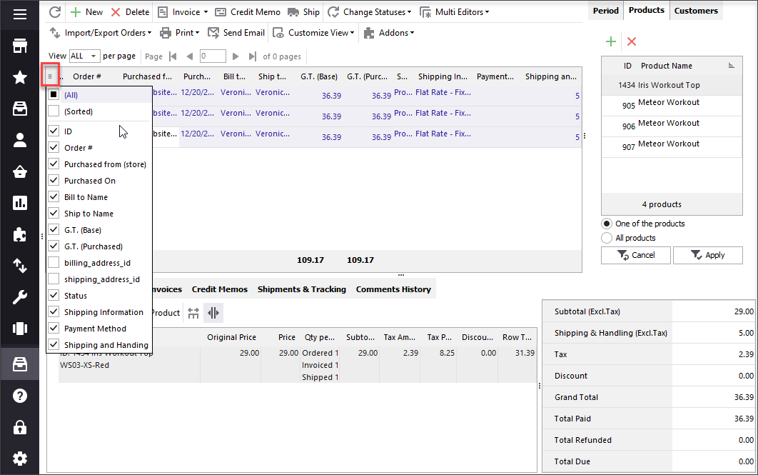 Magento exclude columns from the grid