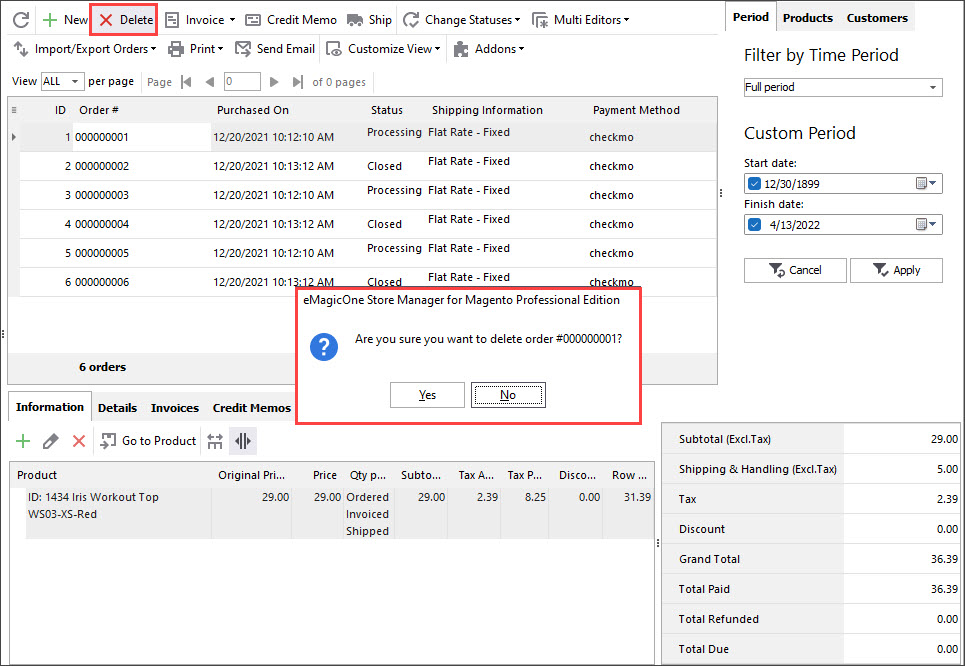 Delete an Order in Store Manager