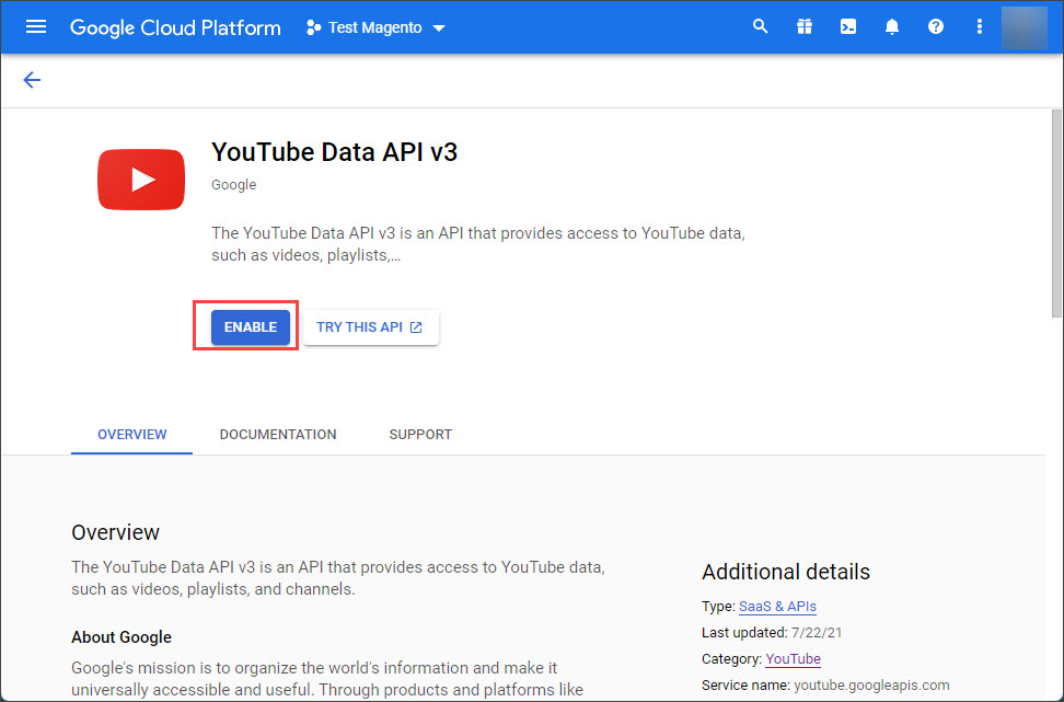 Enable Youtube Data API
