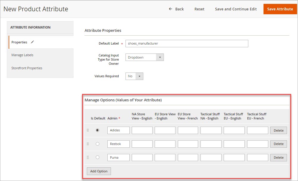 Manage Option Values with Adobe Commerce