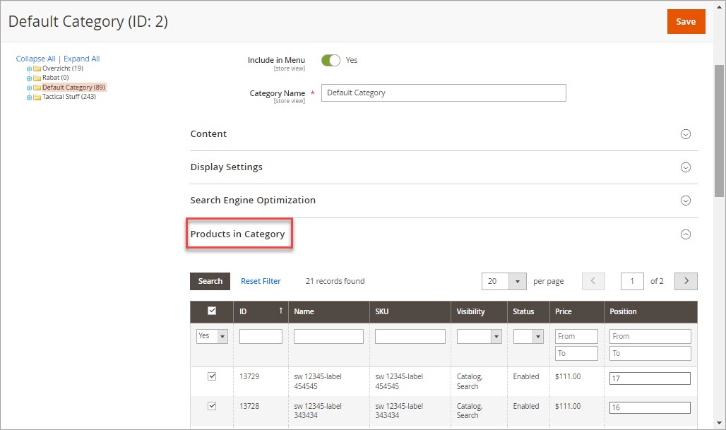 Products in Category Adobe Commerce