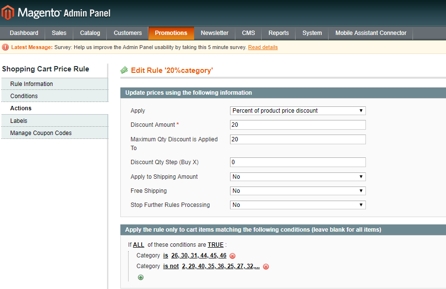 Magento Discount Actions Tab For 20 Items