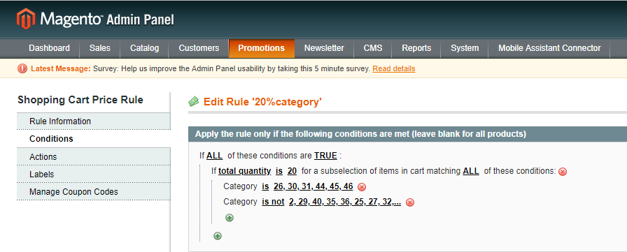 Magento Shopping Cart Price Rule For 20 Items