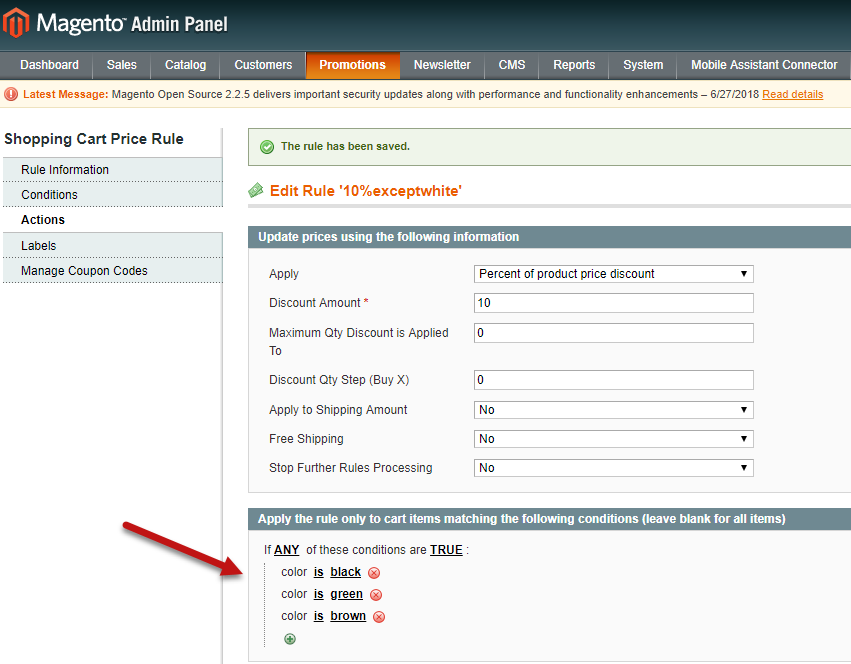 Magento Shopping Cart Price Rule For Attribute