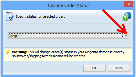 Magento change order status