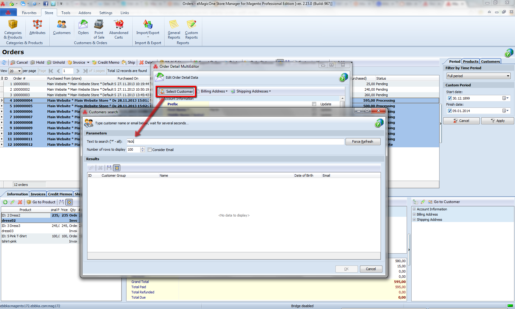 add customer to magento orders