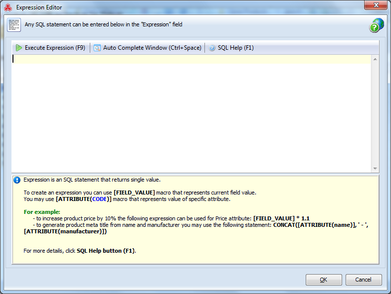 magento expression editor window