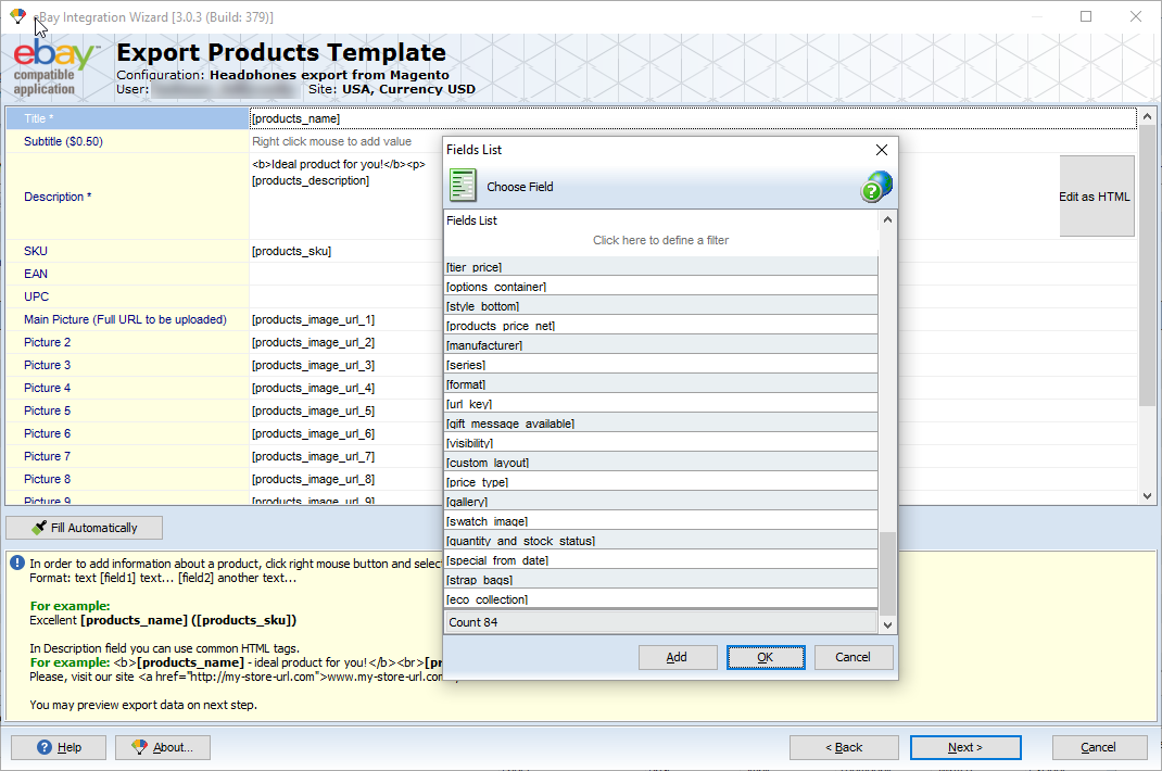 magento ebay product export template settings