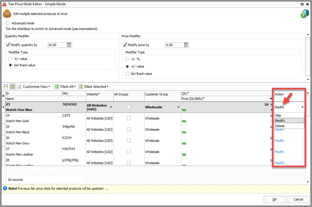 Magento Tier Price Multi Editor for Massive Edits magento tier price multi editor action