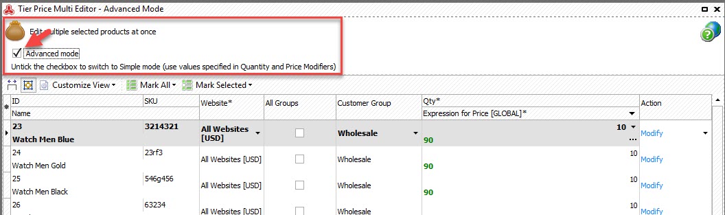 Magento Tier Price Multi Editor for Massive Edits magento tier price multi editor advanced mode