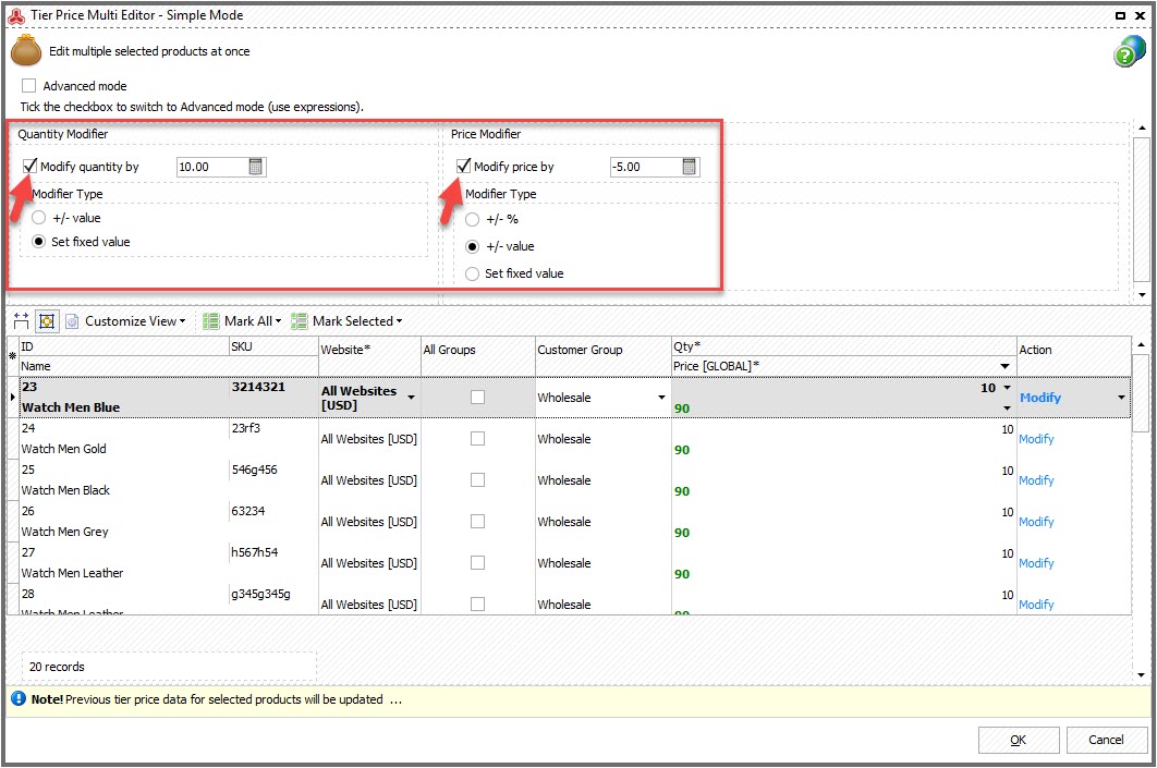 Magento Tier Price Multi Editor for Massive Edits magento tier price multi editor modify by