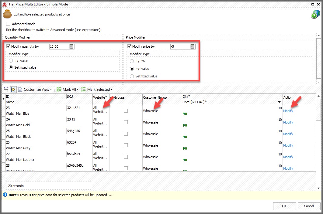 Magento Tier Price Multi Editor for Massive Edits magento tier price multi editor set example