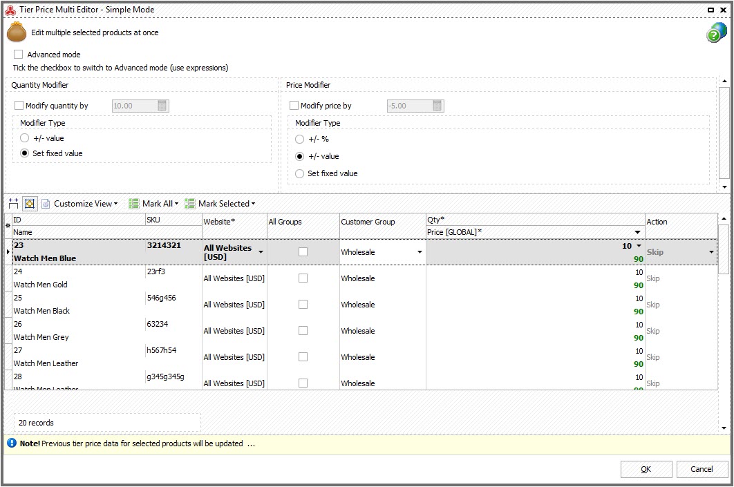 Magento Tier Price Multi Editor for Massive Edits magento tier price multi editor simple mode