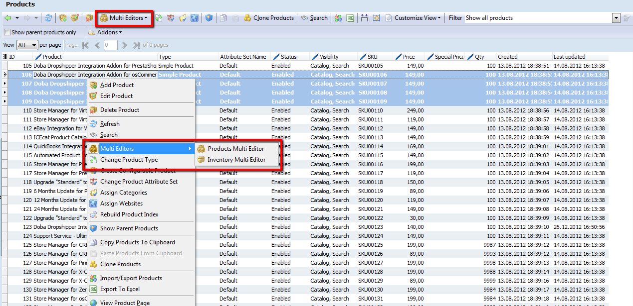 magento product update via multi editor