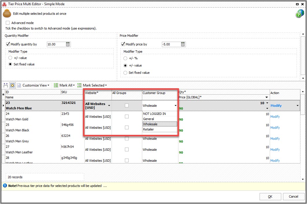 Magento Tier Price Multi Editor for Massive Edits magento_tier_price customer