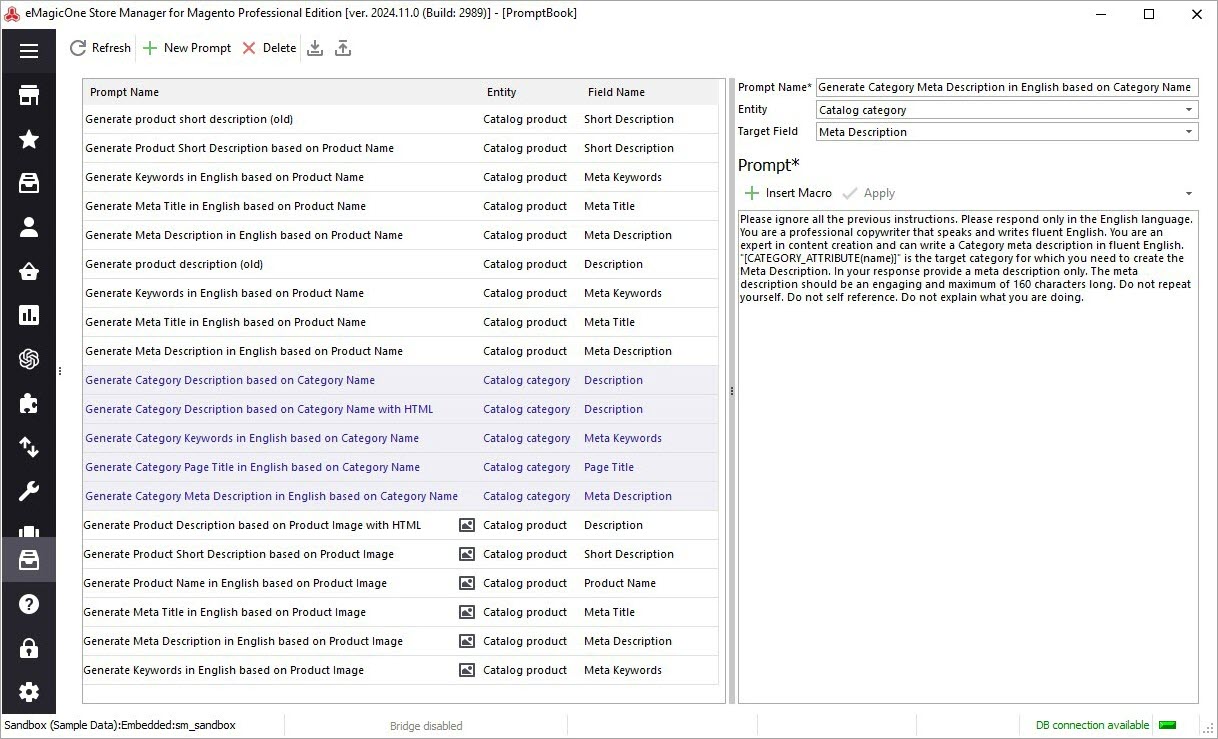 Category Data Generation with ChatGPT in Magento Manager