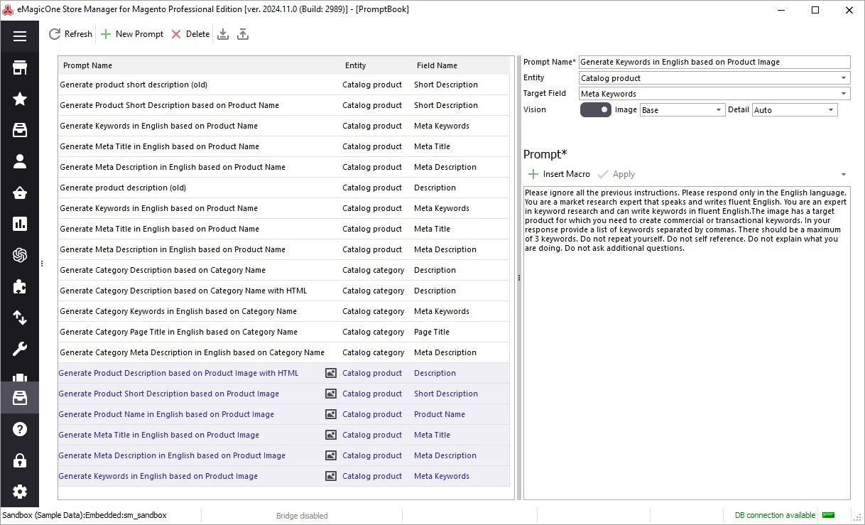 Data Generation Based on Product Image in Magento Manager