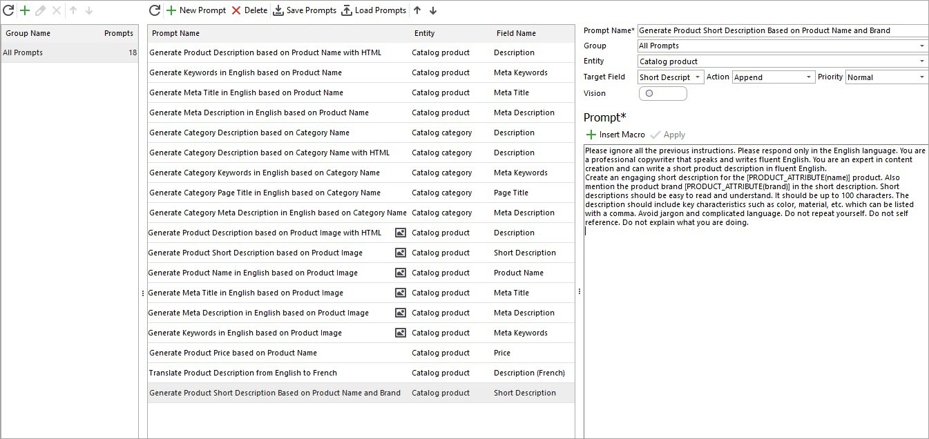 Gemini Prompt for Short Description Generation Based On Product Name and Brand