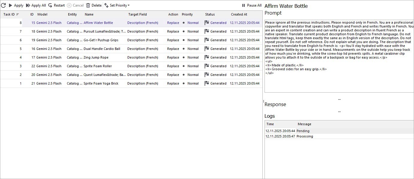 Gemini Task Queue with Translated Magento Descriptions