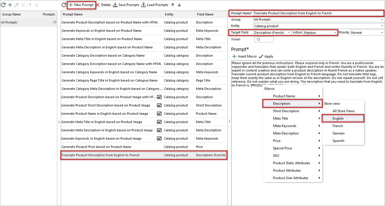 Magento Gemini Prompt for Product Description Translation