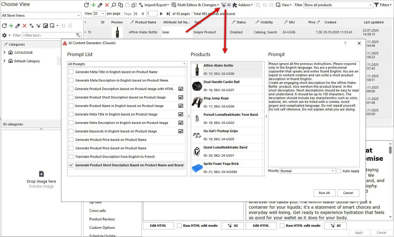 Claude Content Generator for Adobe Magento Short Description Generation by Name