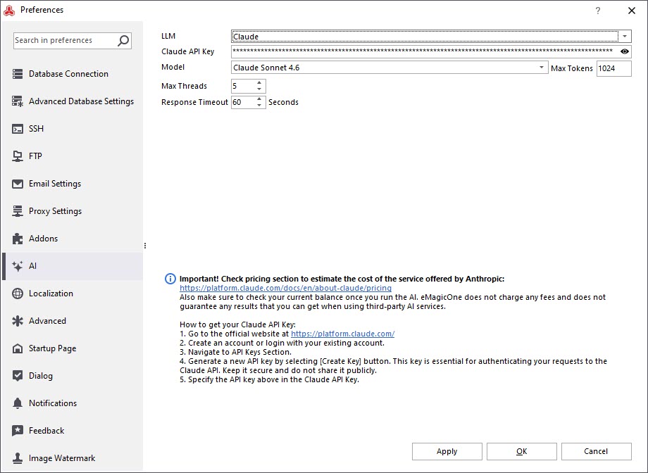 Claude Settings in Store Manager for Adobe Magento